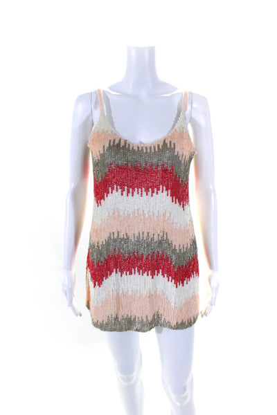 Parker Womens Color Block Sequin Scoop Neck Mini Dress Beige Pink Red Size XS