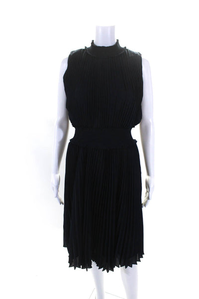 Nanette Lepore Womens Smocked Turtleneck Pleated A Line Dress Navy Size 8