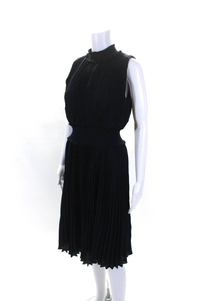 Nanette Lepore Womens Smocked Turtleneck Pleated A Line Dress Navy Size 8