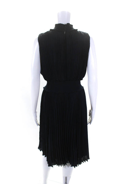 Nanette Lepore Womens Smocked Turtleneck Pleated A Line Dress Navy Size 8