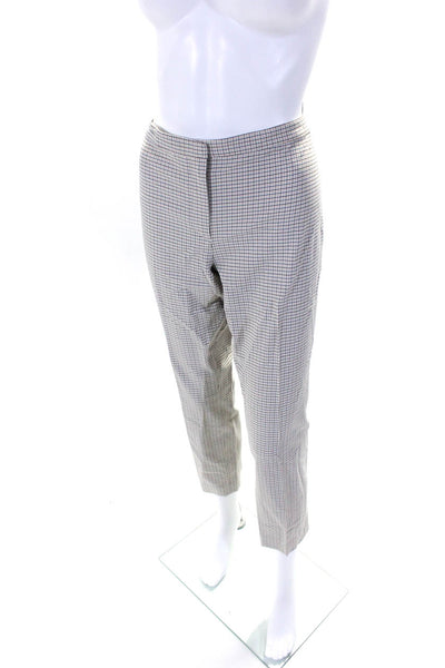 Theory Womens Check Print Mid Rise Slim Pleated Pants White Black Yellow Size 8