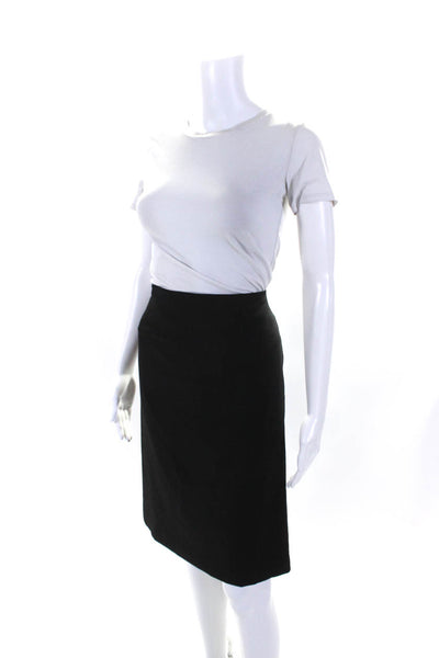 Theory Womens Woven Knee Length Pencil Skirt Black Wool Size 8