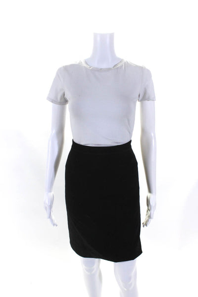 Tory Burch Womens Satin Trim Wool Crepe Knee Length Pencil Skirt Black Size 10