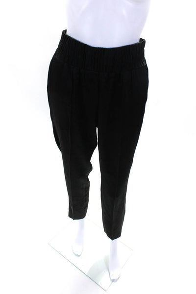 R Label Womens Elastic Waist Pleated Satin Slim Leg Crop Pants Black Size Small