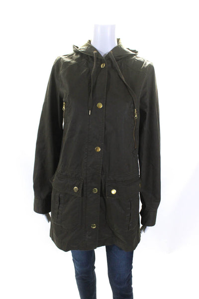 J Crew Womens Full Zip Long Sleeve Hooded Anorak Jacket Olive Green Size S