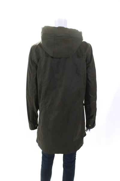 J Crew Womens Full Zip Long Sleeve Hooded Anorak Jacket Olive Green Size S