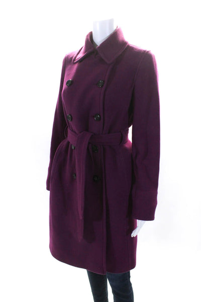 J Crew Womens Wool Double Breasted Mid Length Trench Coat Plum Purple Size S