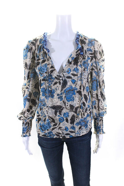 Misa Women's Round Neck Long Sleeves Floral Sheer Blouse Size XS