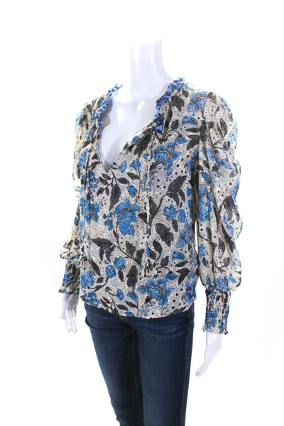 Misa Women's Round Neck Long Sleeves Floral Sheer Blouse Size XS