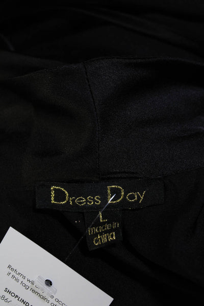 Dress Day Womens Long Sleeve Button Cuff Satin Wrap Dress Black Size Large