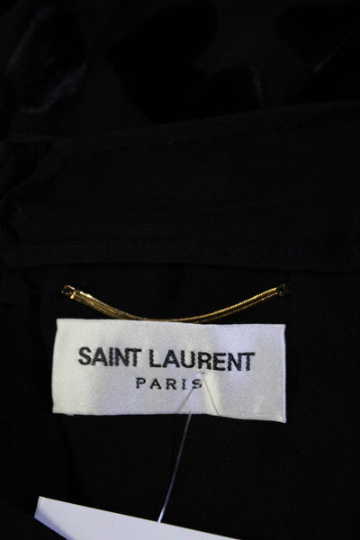 Saint Laurent Womens Burnout Velvet Heart Long Sleeve Sheath Dress Black FR 42