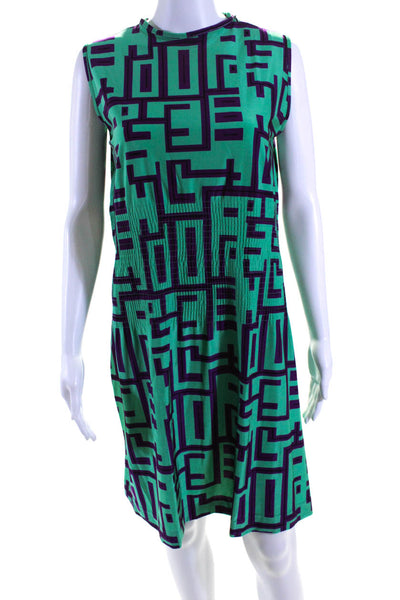 Fendi Womens Geometric Print Sleeveless Sheath Dress Turquoise Purple Size 8