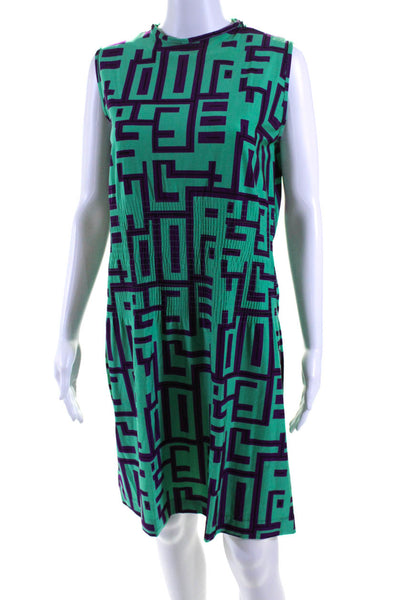 Fendi Womens Geometric Print Sleeveless Sheath Dress Turquoise Purple Size 8