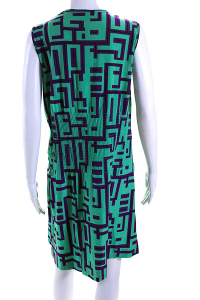 Fendi Womens Geometric Print Sleeveless Sheath Dress Turquoise Purple Size 8