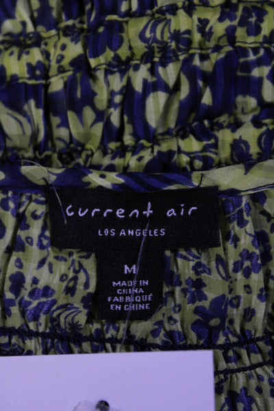Current Air Womens Tie Neck Long Sleeve Floral Mini Dress Blue Yellow Medium
