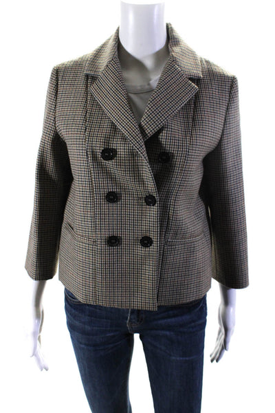 Piazza Sempione Womens Houndstooth Double Breast Blazer Jacket Beige Brown IT 40