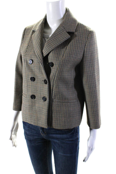 Piazza Sempione Womens Houndstooth Double Breast Blazer Jacket Beige Brown IT 40