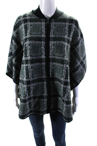 Max Studio Womens Dolman Sleeve Knit Plaid Full Zip Jacket Green One Size