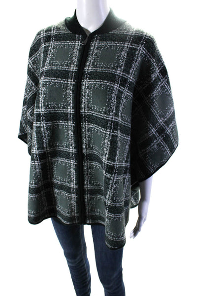 Max Studio Womens Dolman Sleeve Knit Plaid Full Zip Jacket Green One Size