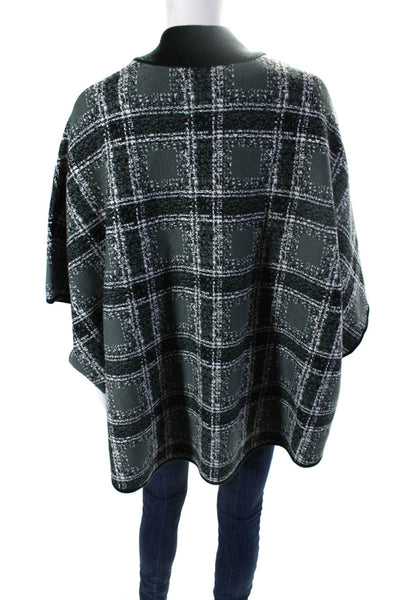 Max Studio Womens Dolman Sleeve Knit Plaid Full Zip Jacket Green One Size