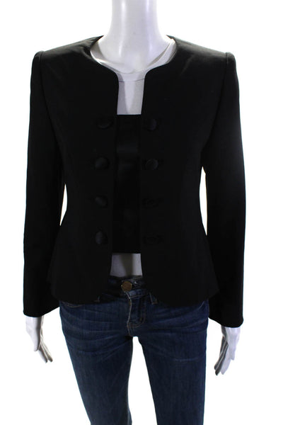 Serge & Real Womens Satin Trim Double Breasted Blazer Jacket Black Size Small