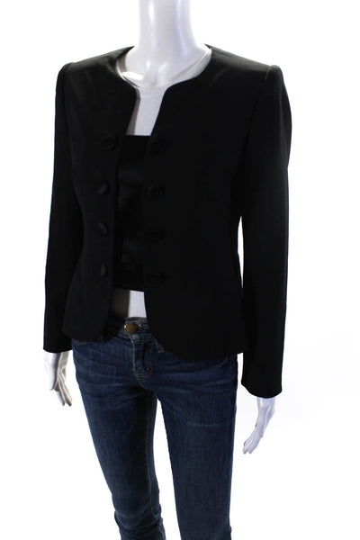 Serge & Real Womens Satin Trim Double Breasted Blazer Jacket Black Size Small