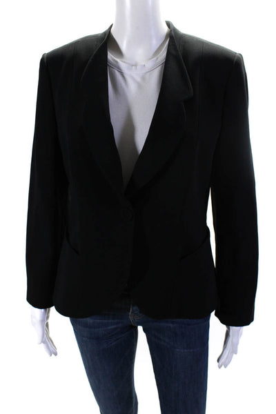 Giorgio Armani Womens Round Lapel One Button Blazer Jacket Black Size 6