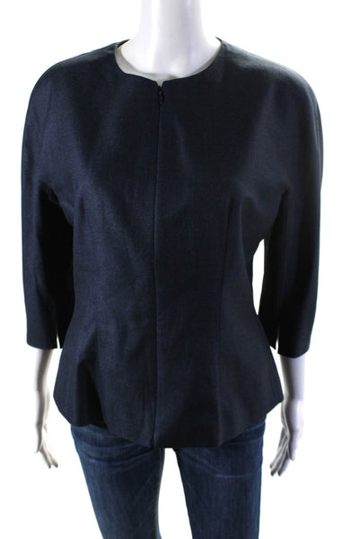 Marlowe Womens 3/4 Sleeve Crew Neck Zip Peplum Jacket Navy Blue Size 46