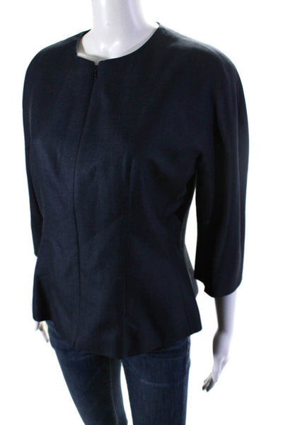 Marlowe Womens 3/4 Sleeve Crew Neck Zip Peplum Jacket Navy Blue Size 46