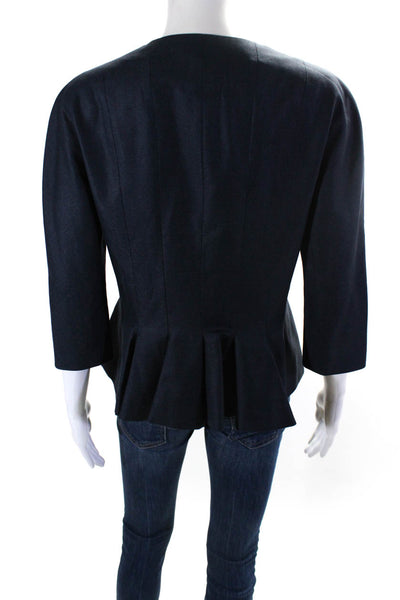 Marlowe Womens 3/4 Sleeve Crew Neck Zip Peplum Jacket Navy Blue Size 46