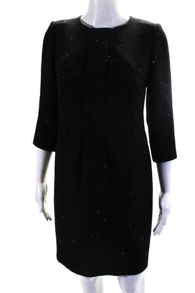 Raffaella Curiel Women Rhinestone 3/4 Sleeve Crew Neck Sheath Dress Black Size 8