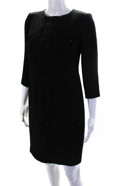 Raffaella Curiel Women Rhinestone 3/4 Sleeve Crew Neck Sheath Dress Black Size 8