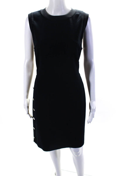 Club Monaco Womens Side Snap Crew Neck Sleeveless Sheath Dress Navy Blue Size 10