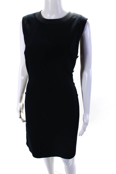 Club Monaco Womens Side Snap Crew Neck Sleeveless Sheath Dress Navy Blue Size 10