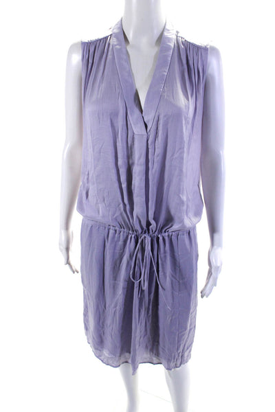 Vince Womens Lilac V-Neck Sleeveless Tie Waist Shift Dress Size M