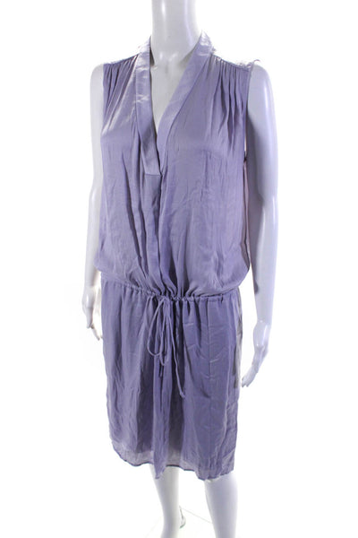 Vince Womens Lilac V-Neck Sleeveless Tie Waist Shift Dress Size M