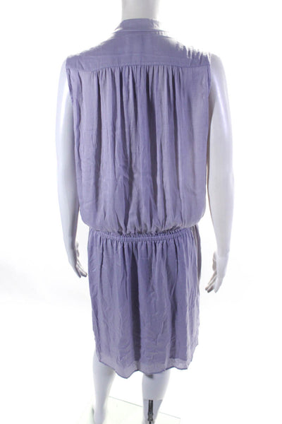 Vince Womens Lilac V-Neck Sleeveless Tie Waist Shift Dress Size M