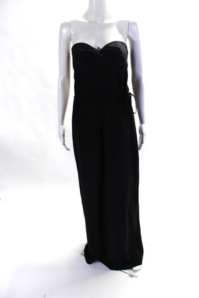 Jay Godfrey Womens Black Silk Strapless Knot Detail Wide Leg Jumpsuit Size 8