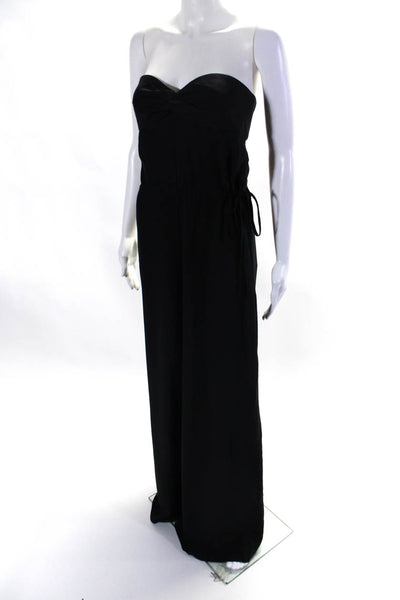 Jay Godfrey Womens Black Silk Strapless Knot Detail Wide Leg Jumpsuit Size 8