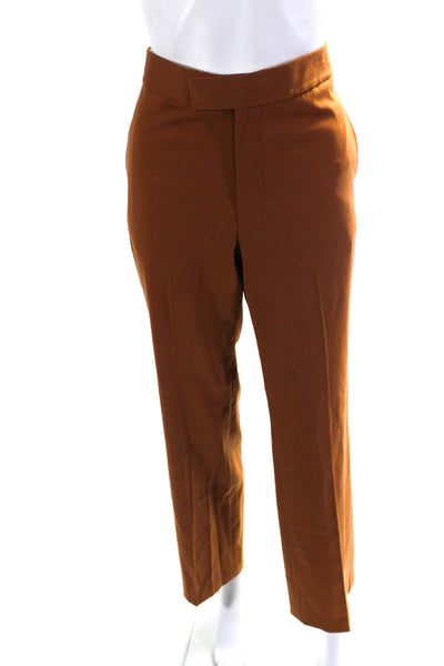 St. John Womens Wool High Rise Zip Up Straight Leg Trousers Pants Brown Size 2