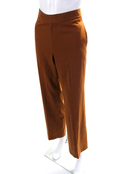 St. John Womens Wool High Rise Zip Up Straight Leg Trousers Pants Brown Size 2