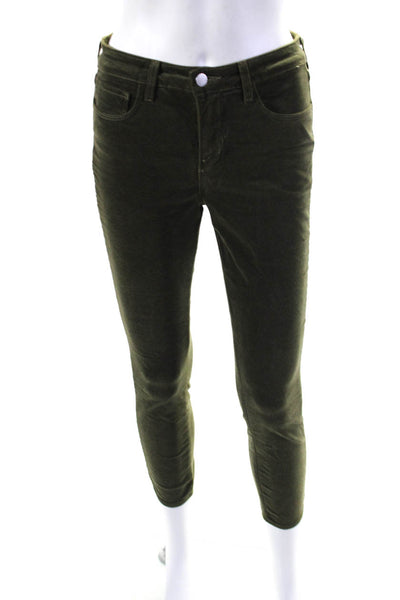 L'Agence Womens Cotton Velour Buttoned Zipped Skinny Leg Pants Green Size EUR26