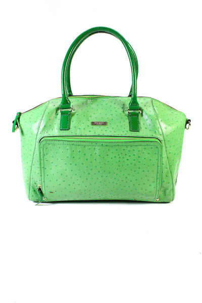 Kate Spade Womens Ostrich Embossed Leather Textured Zip Shoulder Handbag Green