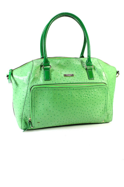 Kate Spade Womens Ostrich Embossed Leather Textured Zip Shoulder Handbag Green