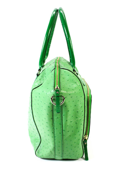 Kate Spade Womens Ostrich Embossed Leather Textured Zip Shoulder Handbag Green