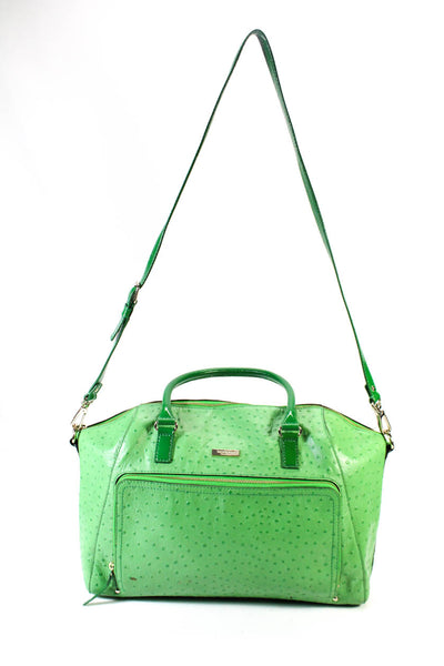 Kate Spade Womens Ostrich Embossed Leather Textured Zip Shoulder Handbag Green