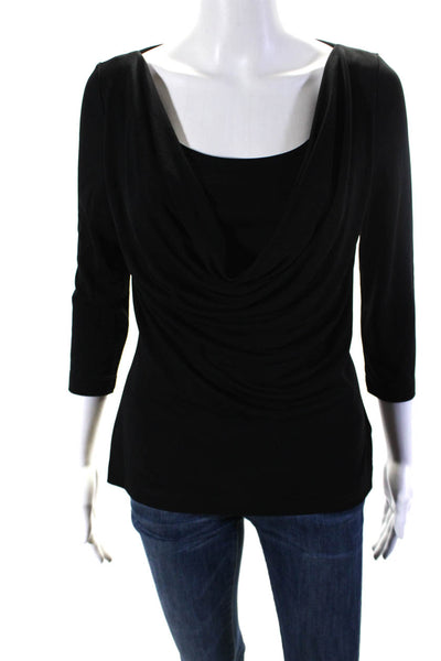 St. John Women's Cowl Neck Wrap Front 3/4 Sleeves Blouse Black Size P