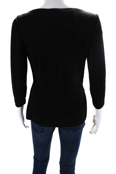 St. John Women's Cowl Neck Wrap Front 3/4 Sleeves Blouse Black Size P