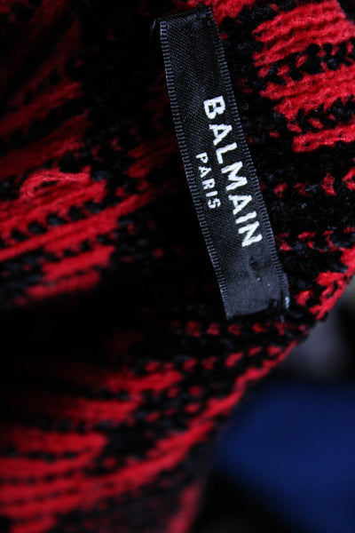 Balmain Women's Open Front Long Sleeves Sequin Pockets Jacket Red Black Size 36