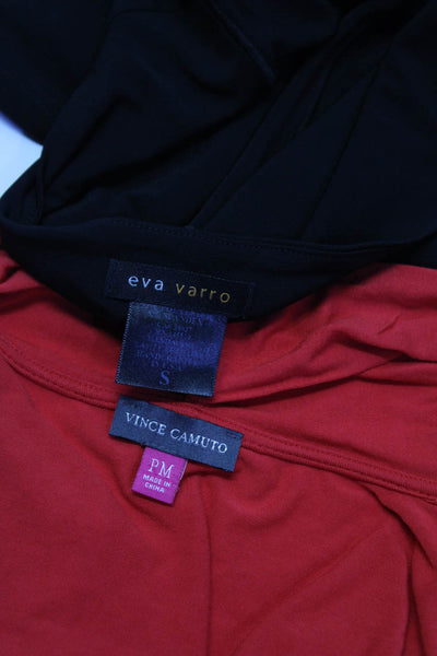 Vince Women's V-Neck Short Sleeves Wrap Front Blouse Red Black Size PM Lot 2